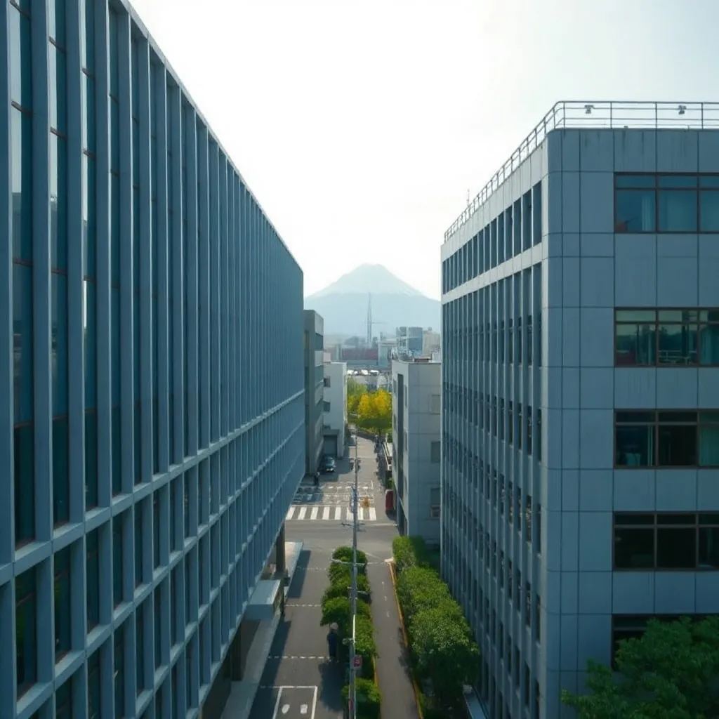 A professional high-angle photo of a modern Japanese office